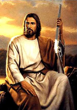 Happiness Is A Warm Gun: White trash neo-Nazi Republican American Jesus dressed in borrowed rags.